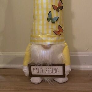 Rae Dunn Yellow Gingham Gnome with Butterflies